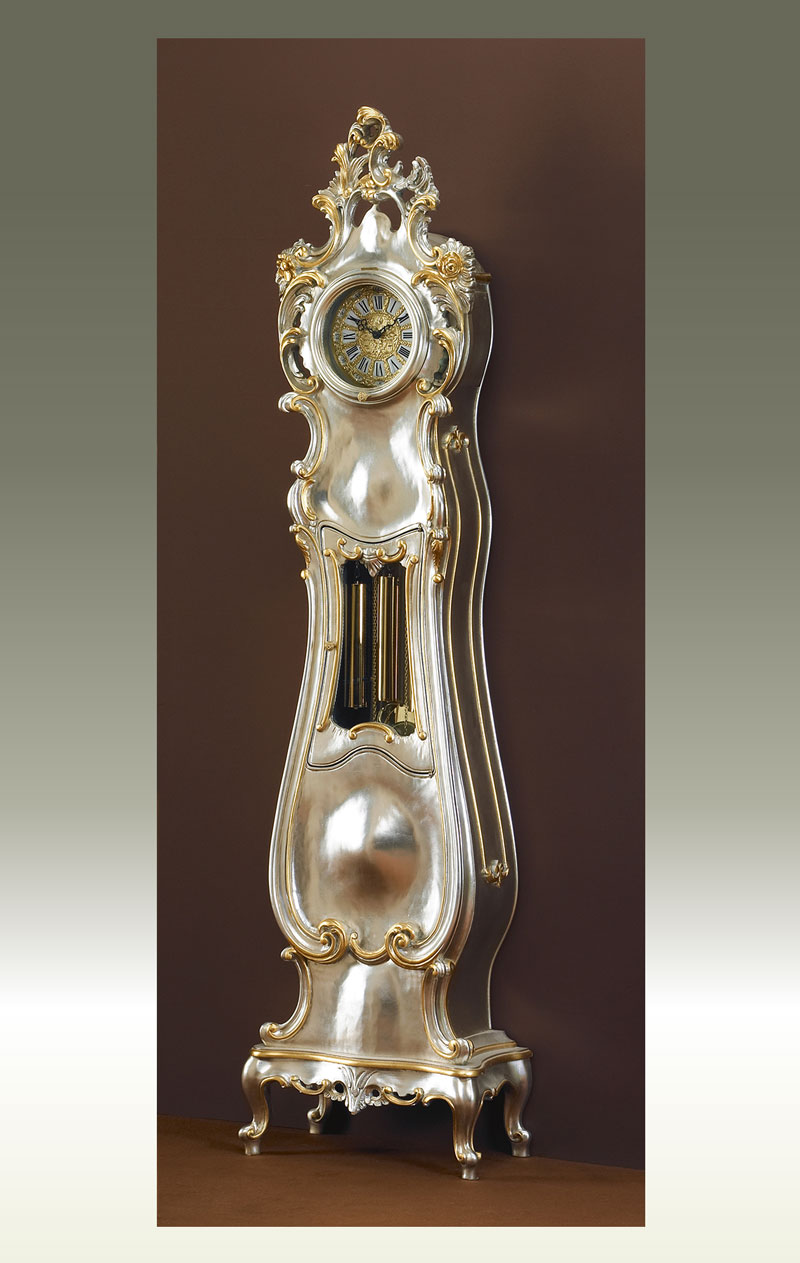 Grandfather clock Art.531/SG all silver leaf with gold leaf particular withaour angel